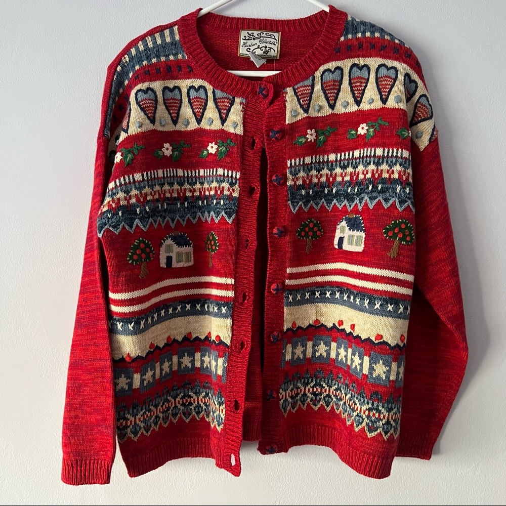 Vintage Style Red Patterned Cardigan